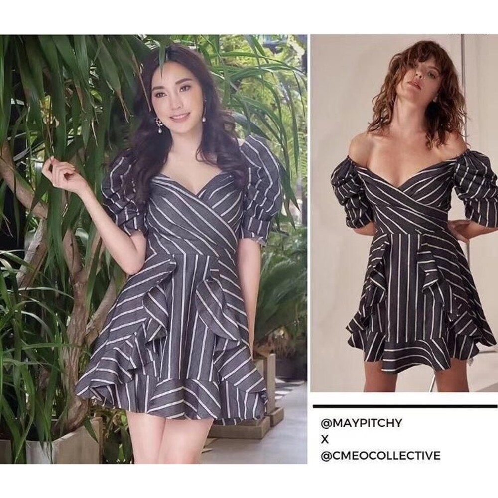 NWT C/MEO Collective Striped Puff Sleeve Mini Dress - Picture 9 of 9